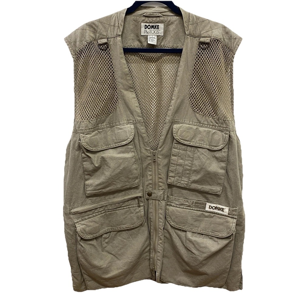 Domke Photogs Men's L Large Khaki Photographer Wear Multi Pocket Utility Vest